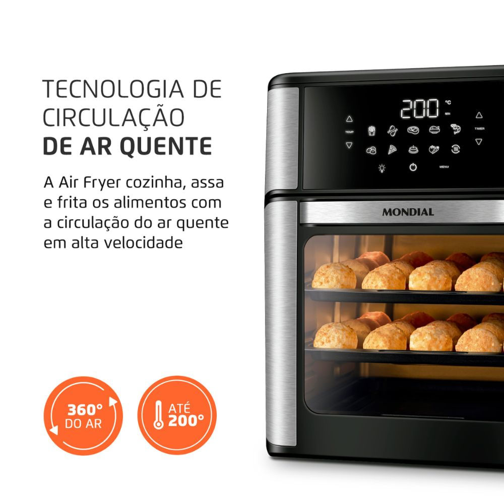 Fritadeira Elétrica Air Fryer Oven Mondial 12 Litros AFO12LBI Preto baianao