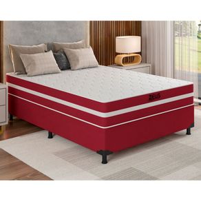 Cama Box Casal Zeus (Colchão + Base) 138x188 Molas Ensacadas Baflex - Vermelho